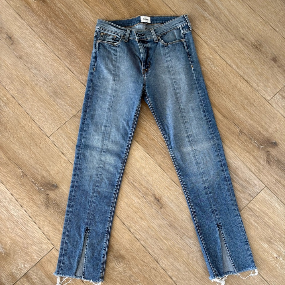 Hudson Jeans Blue Skinny Denim with Distressed Hem